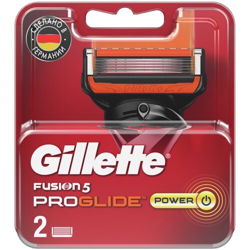 Сменные Кассеты Для Мужской Бритвы Gillette Fusion ProGlide Power, с 5 лезвиями, с точным тримммером для труднодоступных мест, для гладкого бритья надолго, 2 шт.