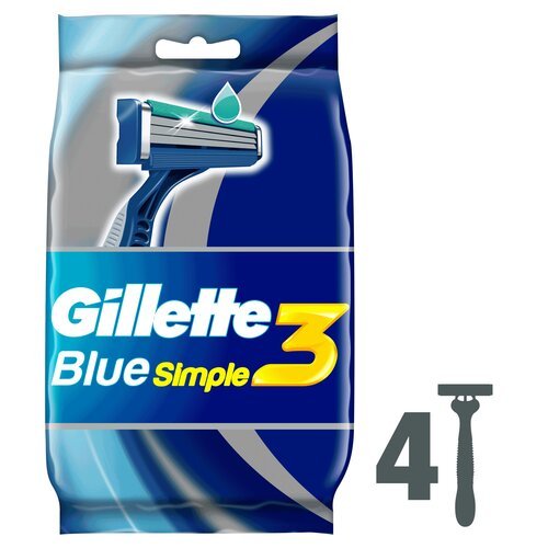 Gillette Одноразовые Мужские Бритвы Blue3 Simple, с 3 лезвиями, 4, фиксированная головка